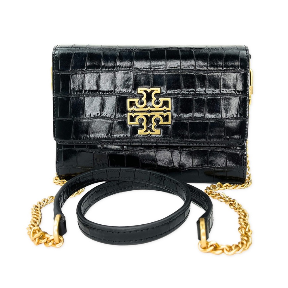 NWT Tory Burch Britten Black Croc Wallet Purse